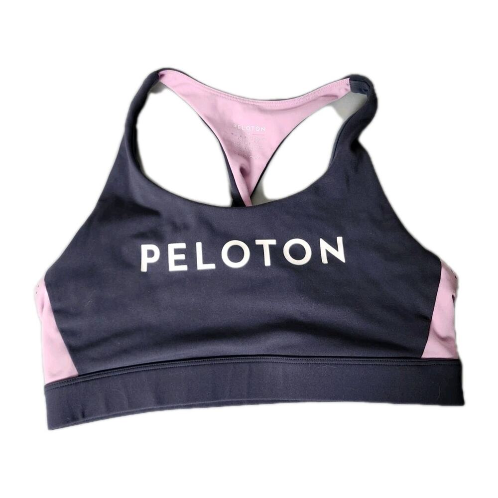 Peloton Sports Bra Size‎ Medium Gray Pink Logo Twist Racerback